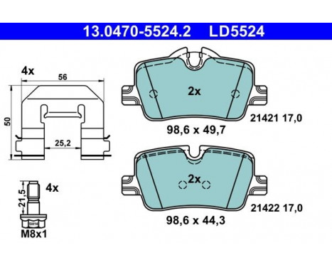 Brake pad set, disc brake 13.0470-5524.2 ATE