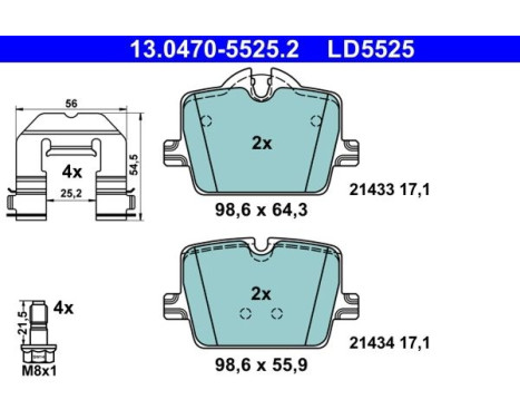 Brake pad set, disc brake 13.0470-5525.2 ATE