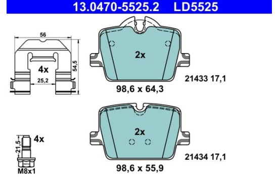 Brake pad set, disc brake 13.0470-5525.2 ATE