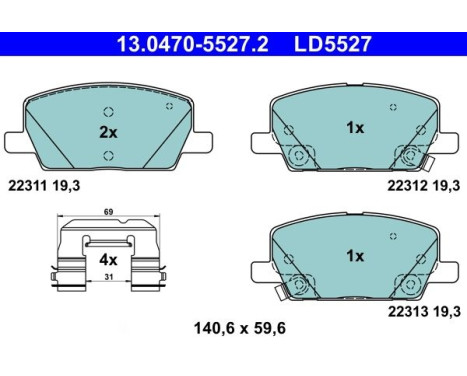 Brake pad set, disc brake 13.0470-5527.2 ATE