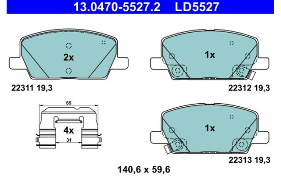 Brake pad set, disc brake 13.0470-5527.2 ATE