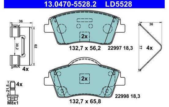 Brake pad set, disc brake 13.0470-5528.2 ATE
