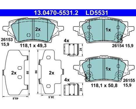 Brake pad set, disc brake 13.0470-5531.2 ATE