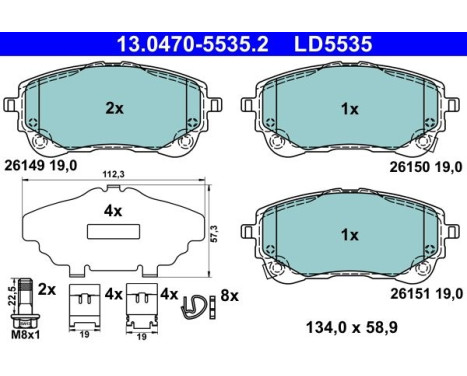 Brake pad set, disc brake 13.0470-5535.2 ATE