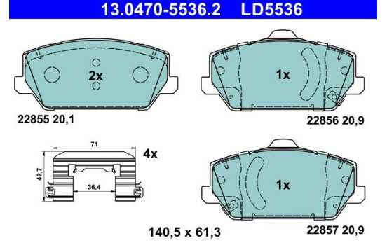 Brake pad set, disc brake 13.0470-5536.2 ATE