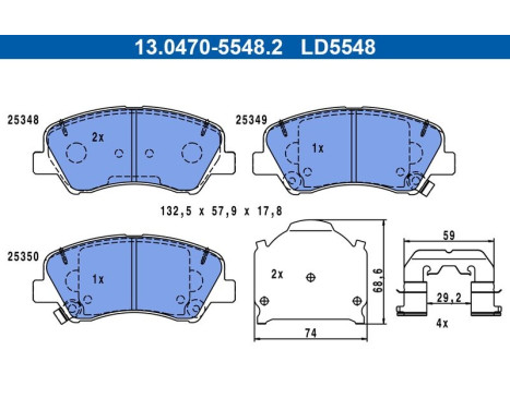 Brake pad set, disc brake 13.0470-5548.2 ATE