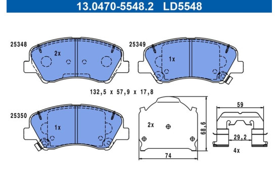 Brake pad set, disc brake 13.0470-5548.2 ATE
