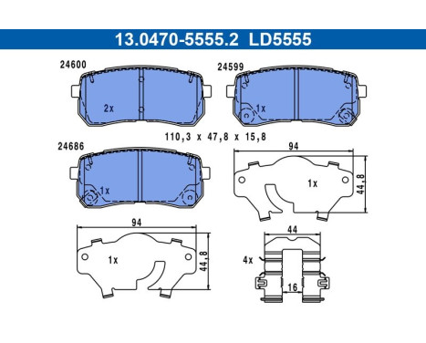 Brake pad set, disc brake 13.0470-5555.2 ATE