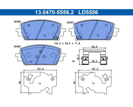 Brake pad set, disc brake 13.0470-5556.2 ATE