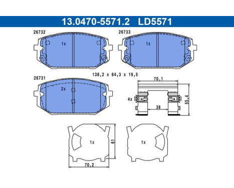 Brake pad set, disc brake 13.0470-5571.2 ATE