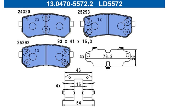 Brake pad set, disc brake 13.0470-5572.2 ATE