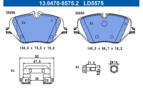 Brake pad set, disc brake 13.0470-5575.2 ATE