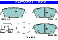 Brake pad set, disc brake 13.0470-5633.2 ATE