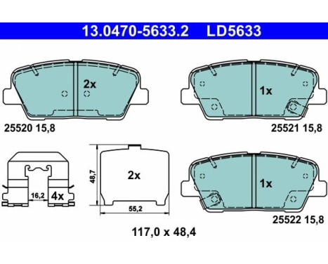 Brake pad set, disc brake 13.0470-5633.2 ATE