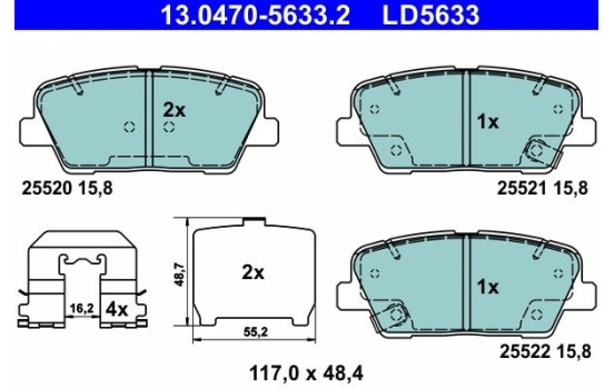 Brake pad set, disc brake 13.0470-5633.2 ATE