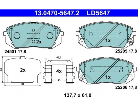 Brake pad set, disc brake 13.0470-5647.2 ATE