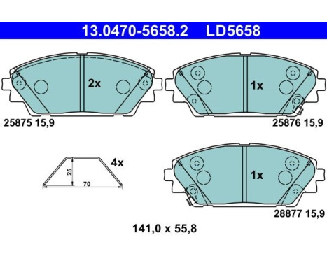 Brake pad set, disc brake 13.0470-5658.2 ATE
