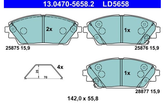 Brake pad set, disc brake 13.0470-5658.2 ATE, Image 2