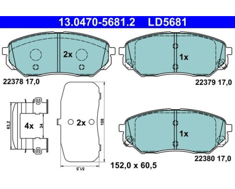 Brake pad set, disc brake 13.0470-5681.2 ATE