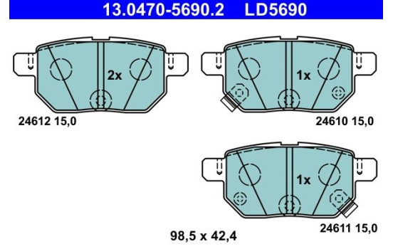 Brake pad set, disc brake 13.0470-5690.2 ATE