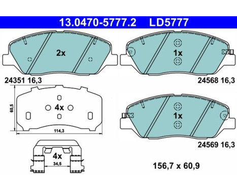 Brake pad set, disc brake 13.0470-5777.2 ATE