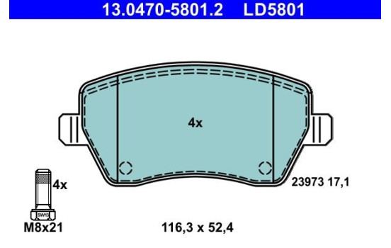 Brake pad set, disc brake 13.0470-5801.2 ATE