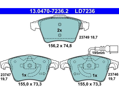 Brake pad set, disc brake 13.0470-7236.2 ATE