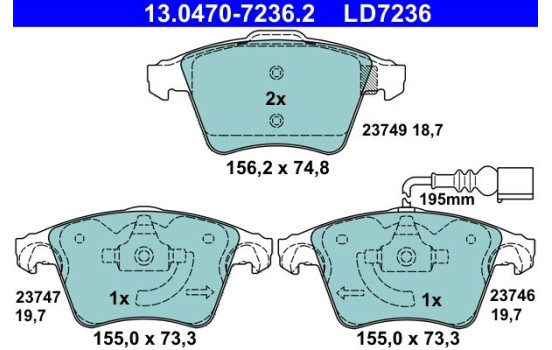 Brake pad set, disc brake 13.0470-7236.2 ATE