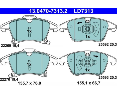 Brake pad set, disc brake 13.0470-7313.2 ATE