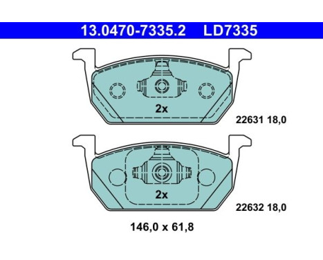 Brake pad set, disc brake 13.0470-7335.2 ATE