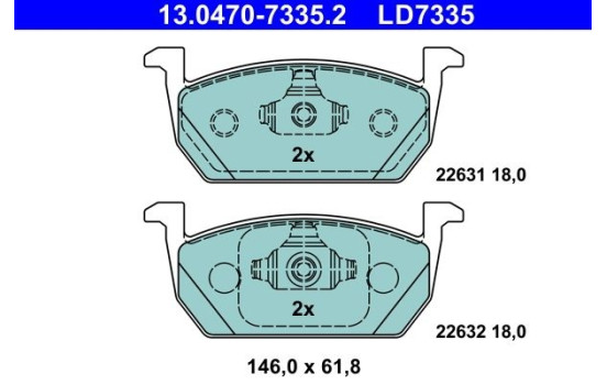 Brake pad set, disc brake 13.0470-7335.2 ATE