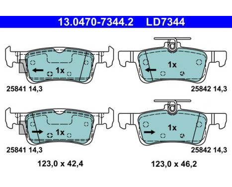 Brake pad set, disc brake 13.0470-7344.2 ATE