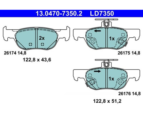 Brake pad set, disc brake 13.0470-7350.2 ATE