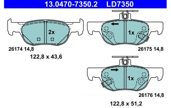 Brake pad set, disc brake 13.0470-7350.2 ATE