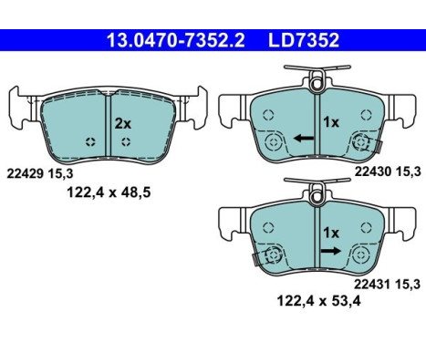 Brake pad set, disc brake 13.0470-7352.2 ATE