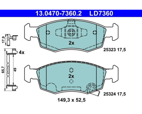 Brake pad set, disc brake 13.0470-7360.2 ATE