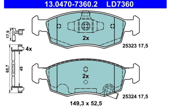 Brake pad set, disc brake 13.0470-7360.2 ATE