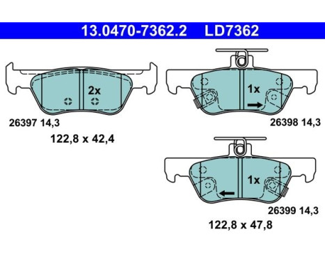 Brake pad set, disc brake 13.0470-7362.2 ATE