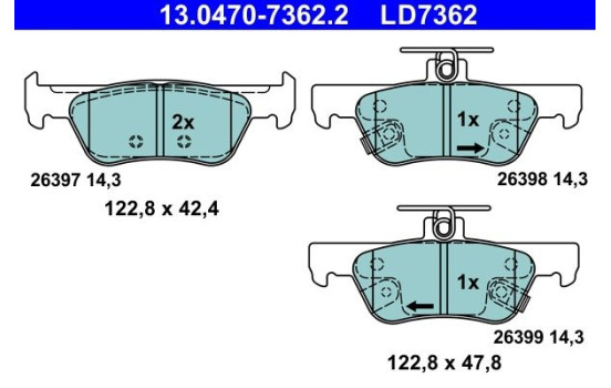 Brake pad set, disc brake 13.0470-7362.2 ATE
