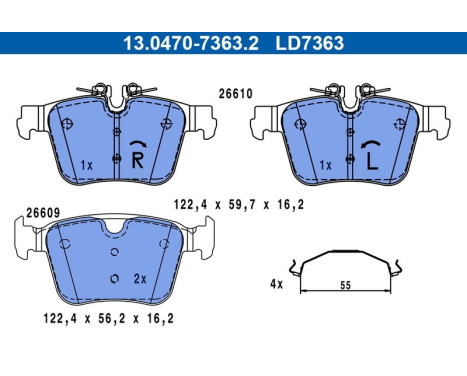 Brake pad set, disc brake 13.0470-7363.2 ATE