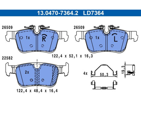 Brake pad set, disc brake 13.0470-7364.2 ATE
