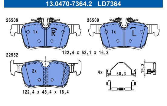 Brake pad set, disc brake 13.0470-7364.2 ATE