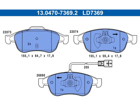 Brake pad set, disc brake 13.0470-7369.2 ATE