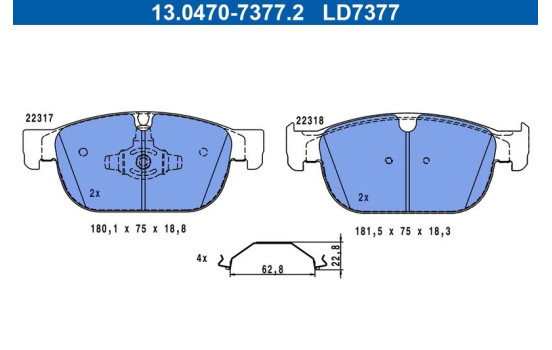 Brake pad set, disc brake 13.0470-7377.2 ATE