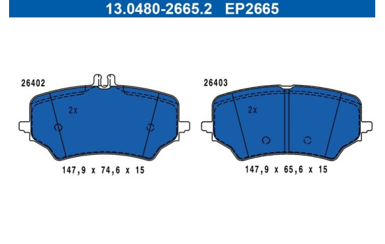 Brake pad set, disc brake 13.0480-2665.2 ATE