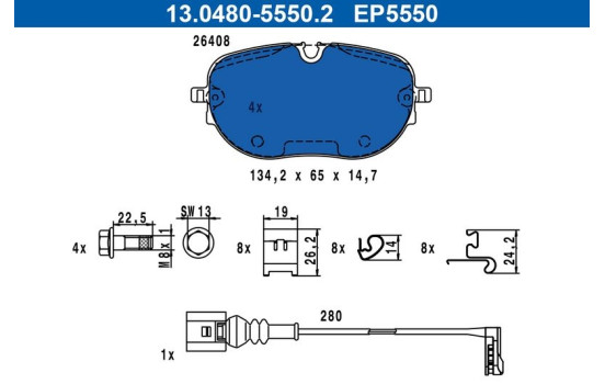 Brake pad set, disc brake 13.0480-5550.2 ATE