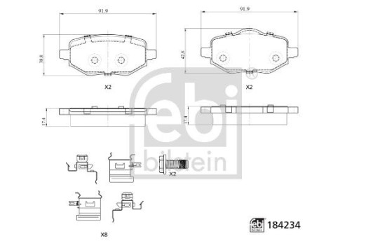 Brake pad set, disc brake 184234 FEBI, Image 2