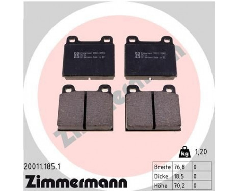 Brake Pad Set, disc brake 20011.185.1 Zimmermann, Image 2