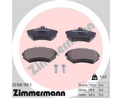 Brake Pad Set, disc brake 20168.190.1 Zimmermann, Image 2