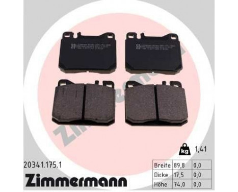 Brake Pad Set, disc brake 20341.175.1 Zimmermann, Image 2